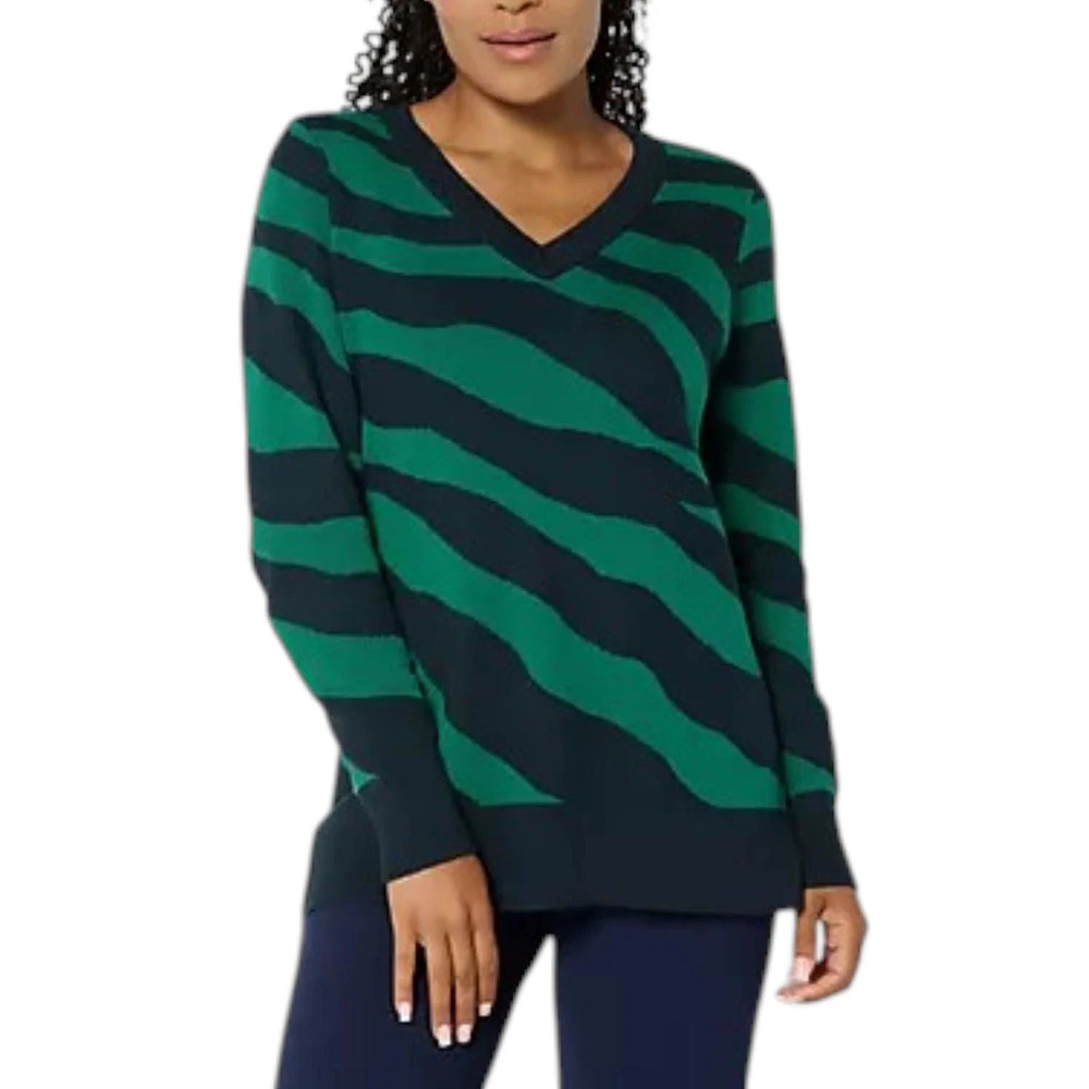 Brandis Women's Graphic V-Neck Intarsia Sweater Midnight Navy - Regular
